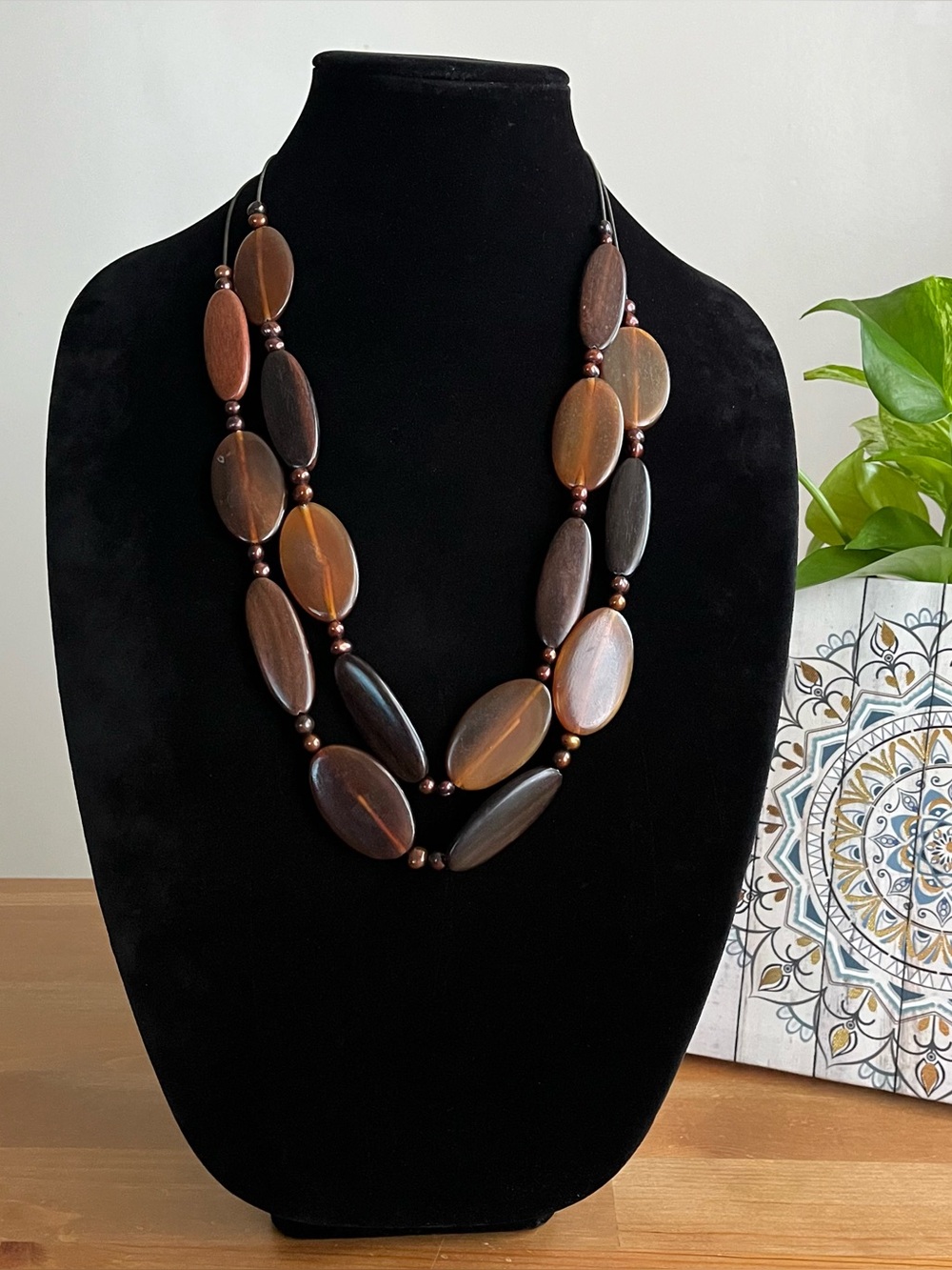 Boho style double strand lightweight necklace women's jewelry acrylic wood style
